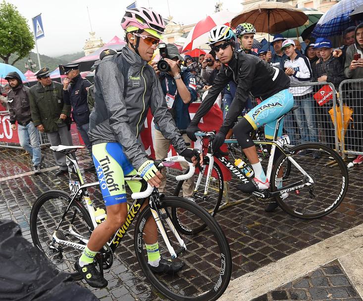 Contador e Aru, la maglia rosa e la maglia bianca: i due grandi rivali del Giro. Ansa